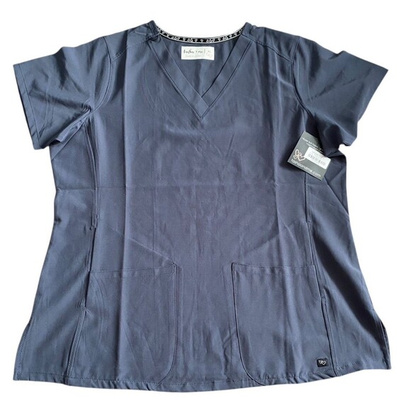 Tasha & Me Scrub Top Womens XL Gray 2 Pocket Uniform Shirt Workwear New - Picture 1 of 4